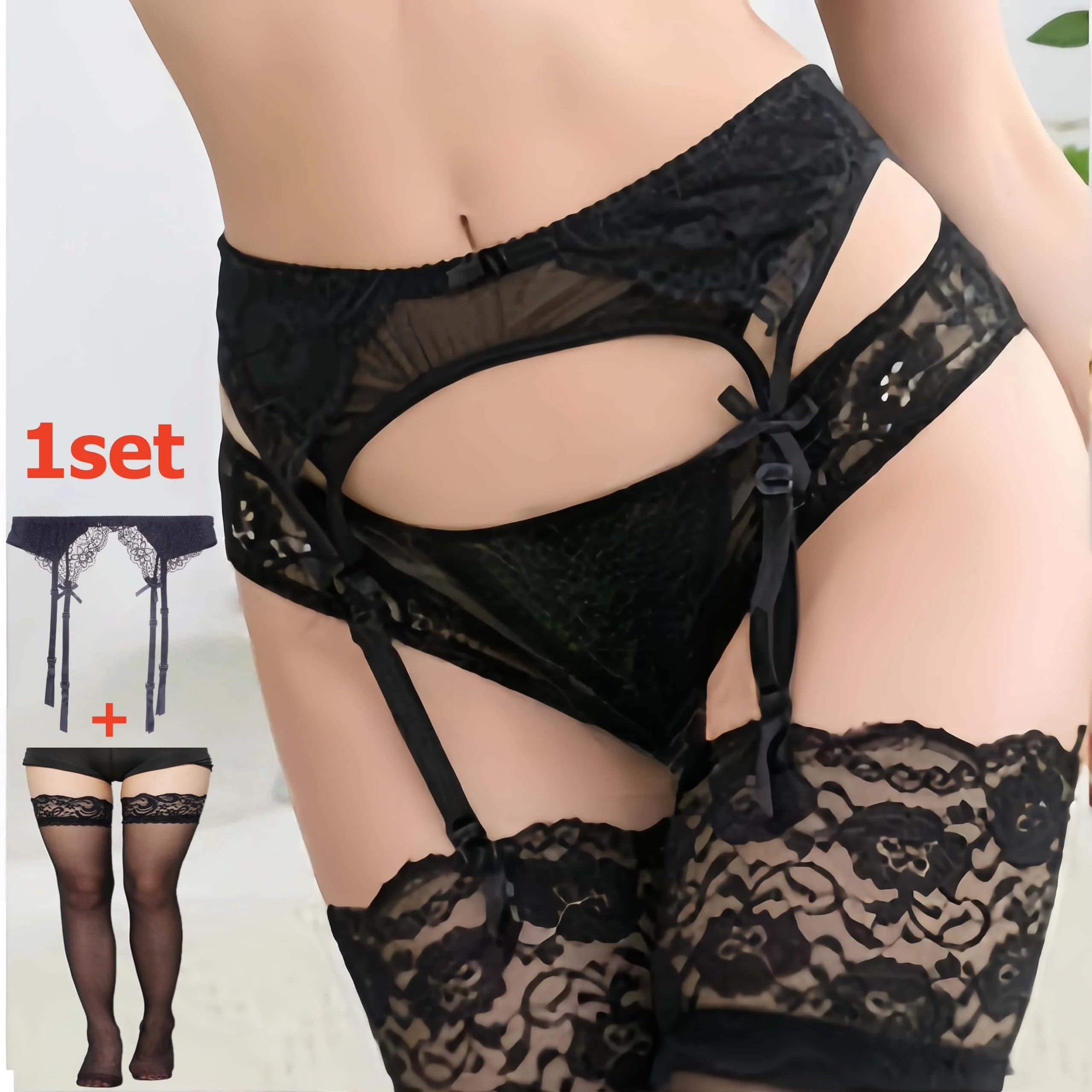 Tights Pantyhose Sheer - 2 SZT. Damskie pończochy z koronkowymi